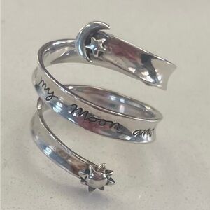 Sterling Silver Moon & Star Spiral Wrap Ring